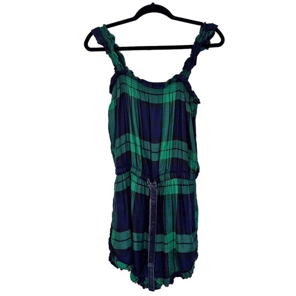 Aerie Blue & Green Plaid Flannel Sleeveless Romper - Size M - NWOT - Picture 2 of 5